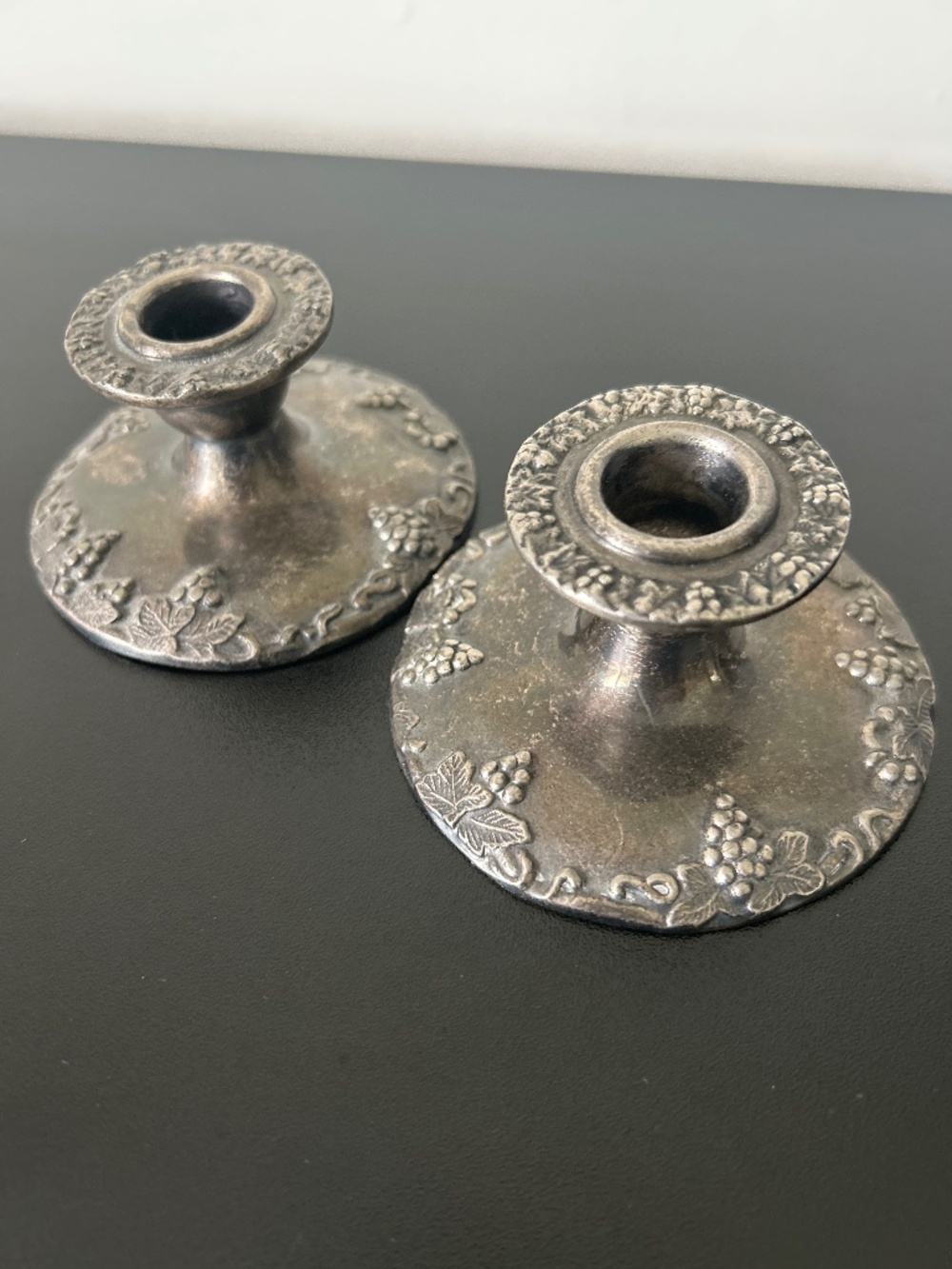 Vintage Viking Silver 803 Candlestick Holders Grapevine Motif